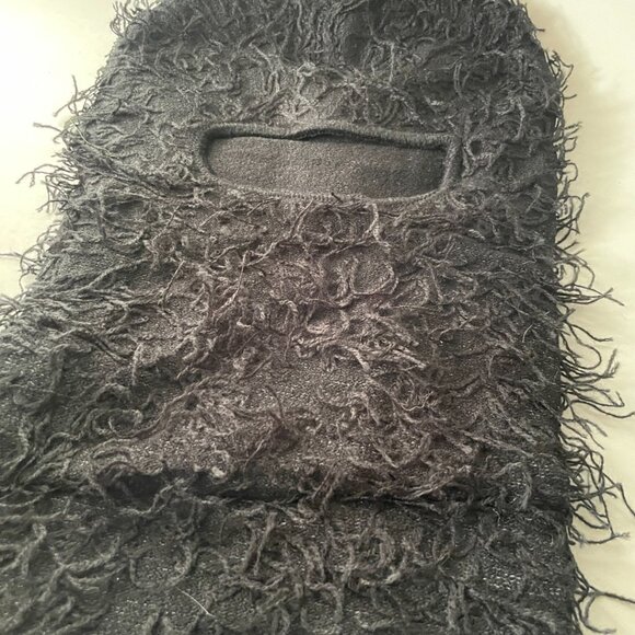 Black Shaggy Knit Balaclava Costume Mask - Picture 2 of 5
